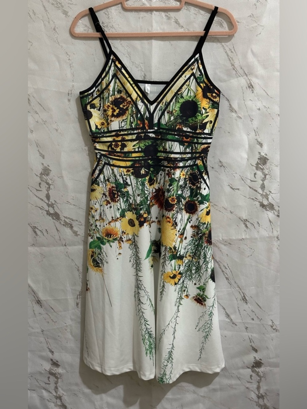 Floral Sunflower Midi Dress - White & Yellow